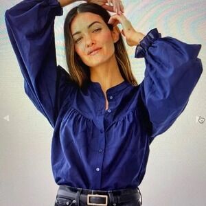 AYR NWOT The New Romantic Blouse Embroidered Moon Struck Navy